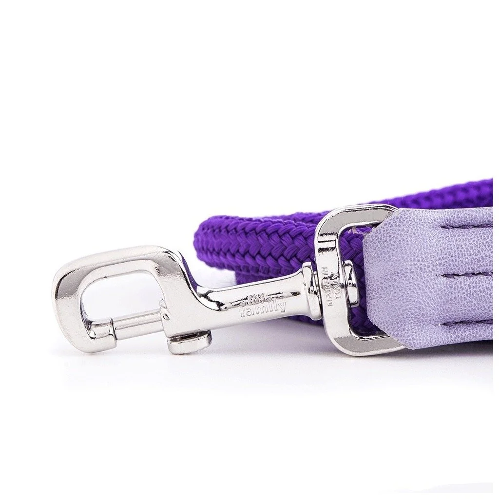 MyFamily Milano purple Italian nylon and rope dog leash with white bronze hardware