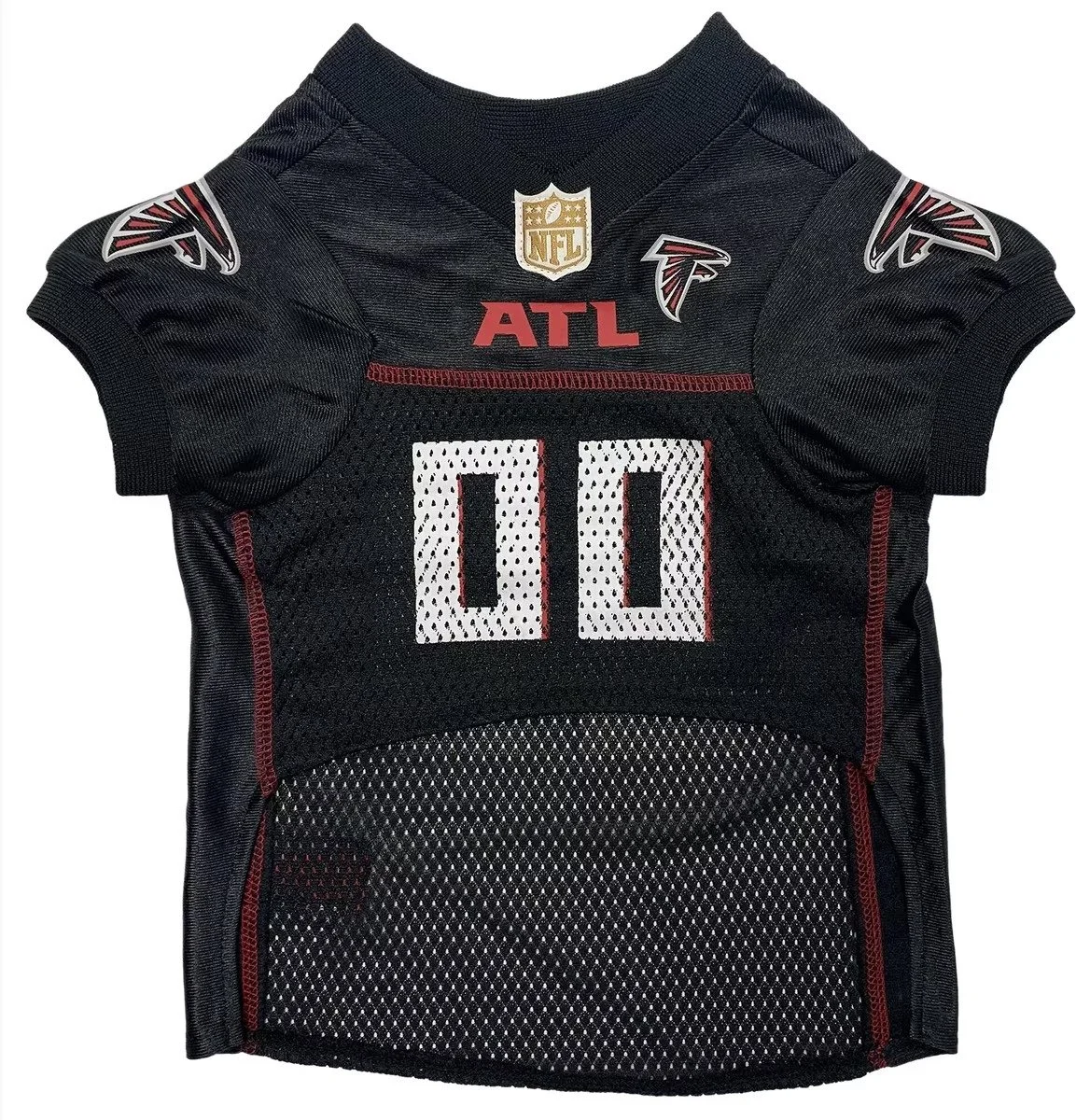 Pets First Atlanta Falcons NFL dog and cat jersey with team graphics, sleeve stripes, and woven jock tag (2).jpg
