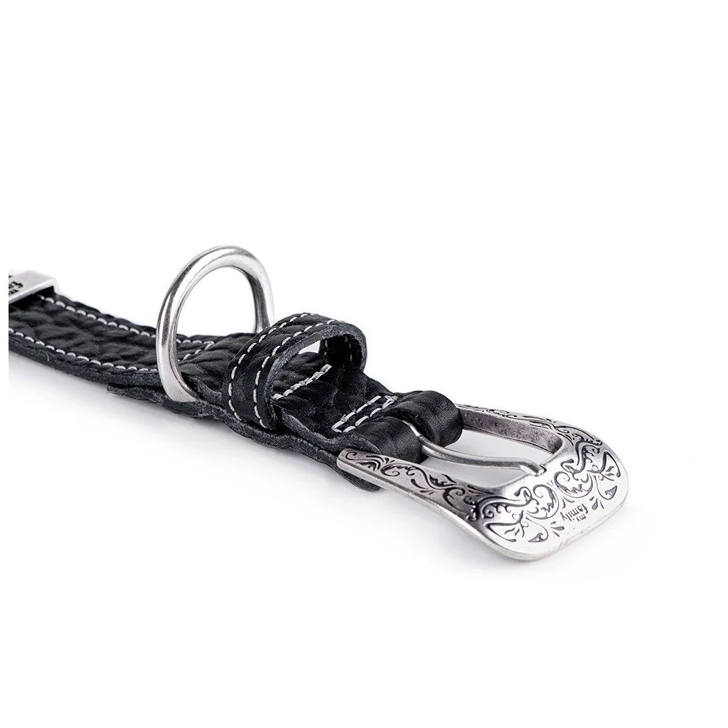 MyFamily El Paso black genuine leather dog collar