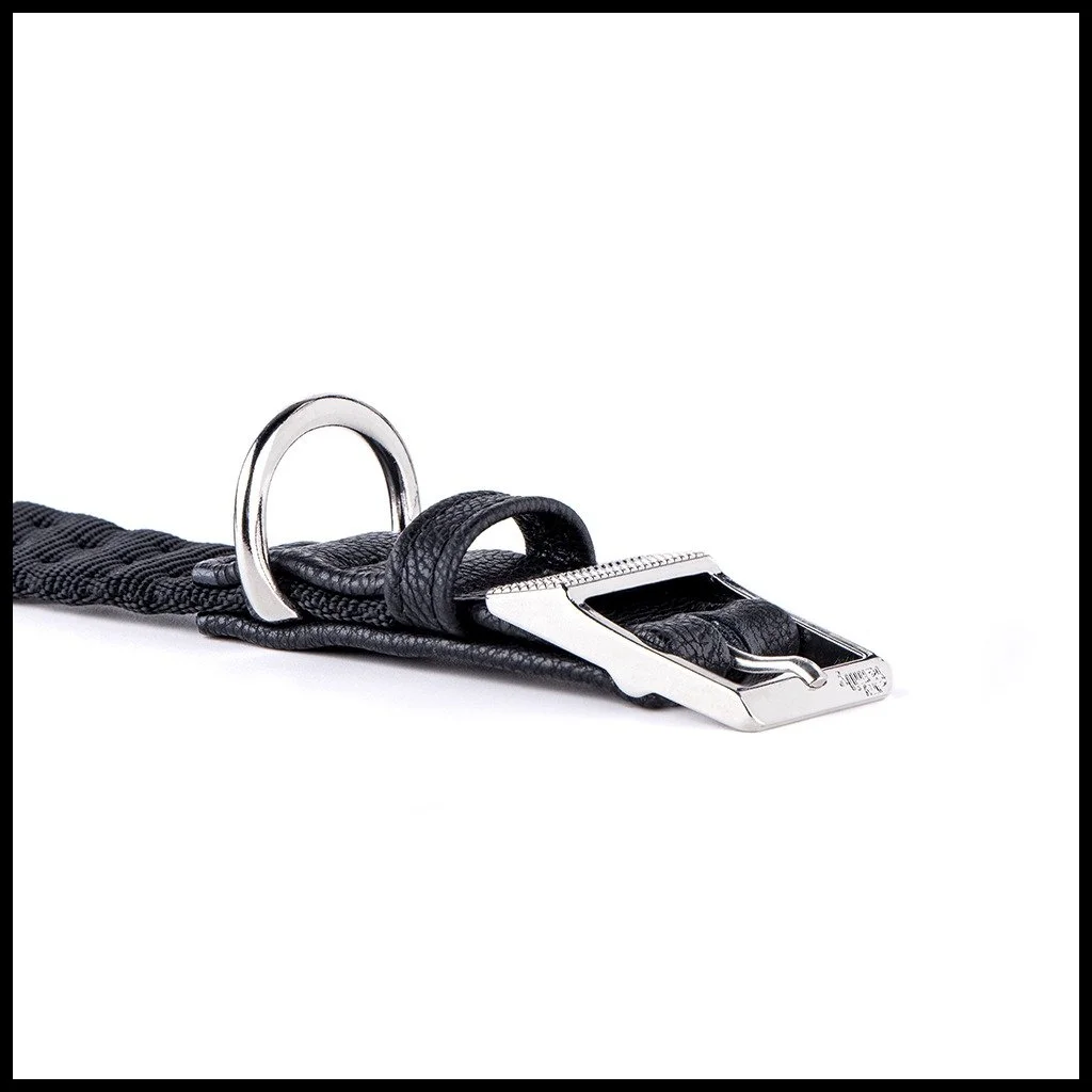 MyFamily Milano black Italian nylon dog collar with white bronze hardware