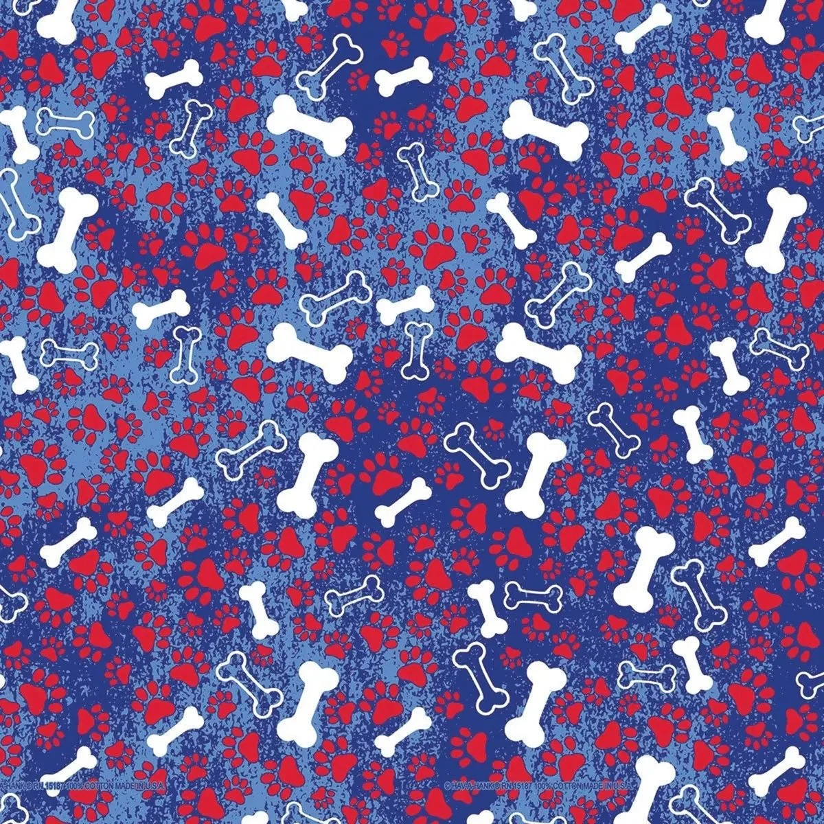 Blue patriotic dog bandana with red white and blue bone print