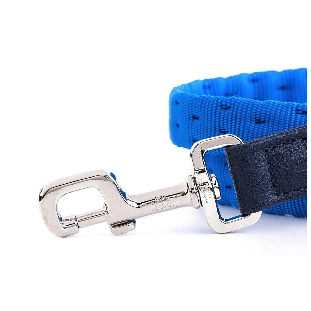 MyFamily Milano light blue Italian nylon dog leash with white bronze hardware