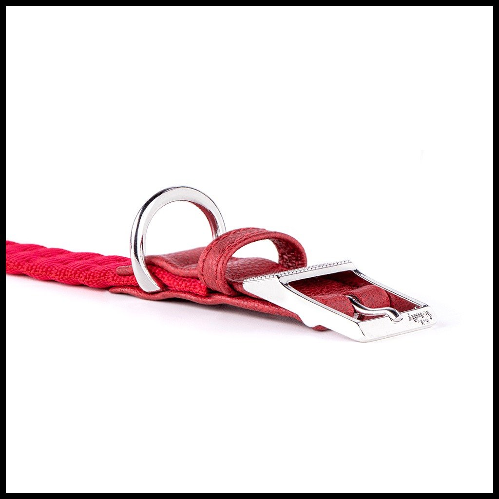 MyFamily Milano red Italian nylon dog collar with white bronze hardware