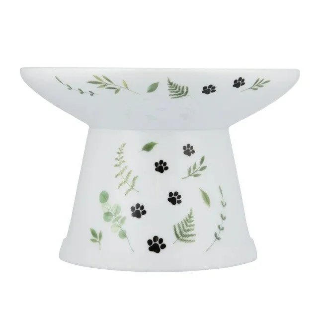Necoichi extra wide raised porcelain cat food bowl in the Go Green design (6).jpg
