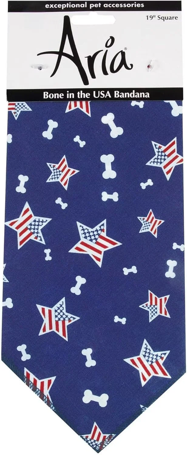 Aria Bone in the USA patriotic dog bandana with red white and blue bone print