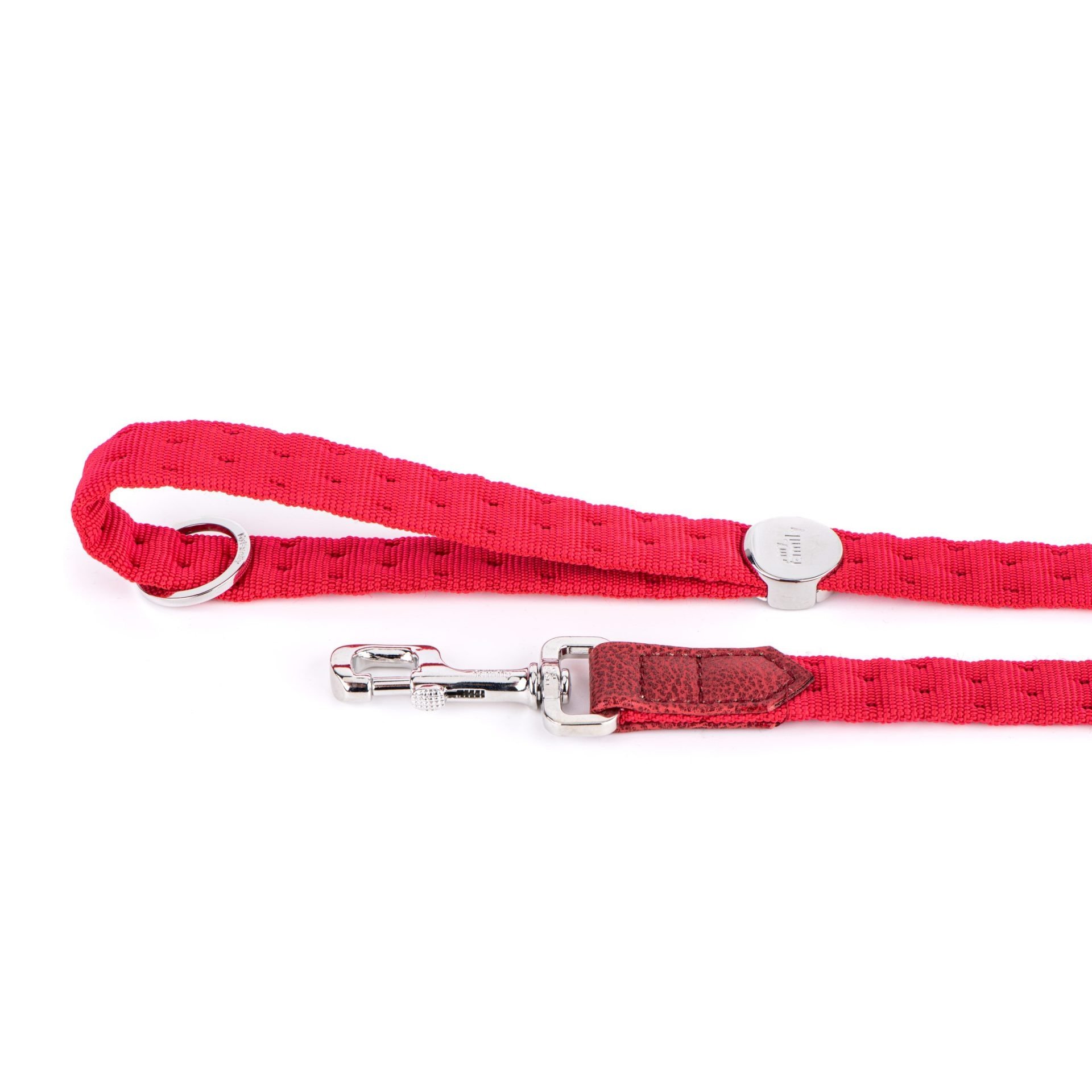 MyFamily Milano red Italian nylon dog leash with white bronze hardware