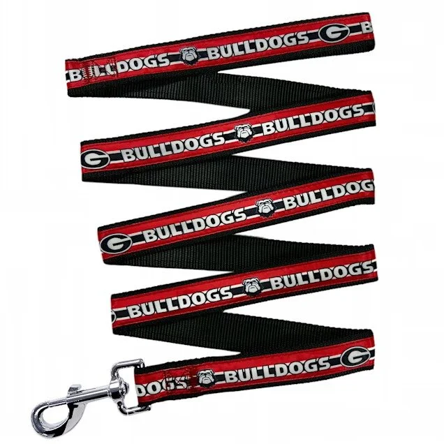 Pets First Georgia Bulldogs satin nylon dog leash with official team colors and logo graphics.jpeg