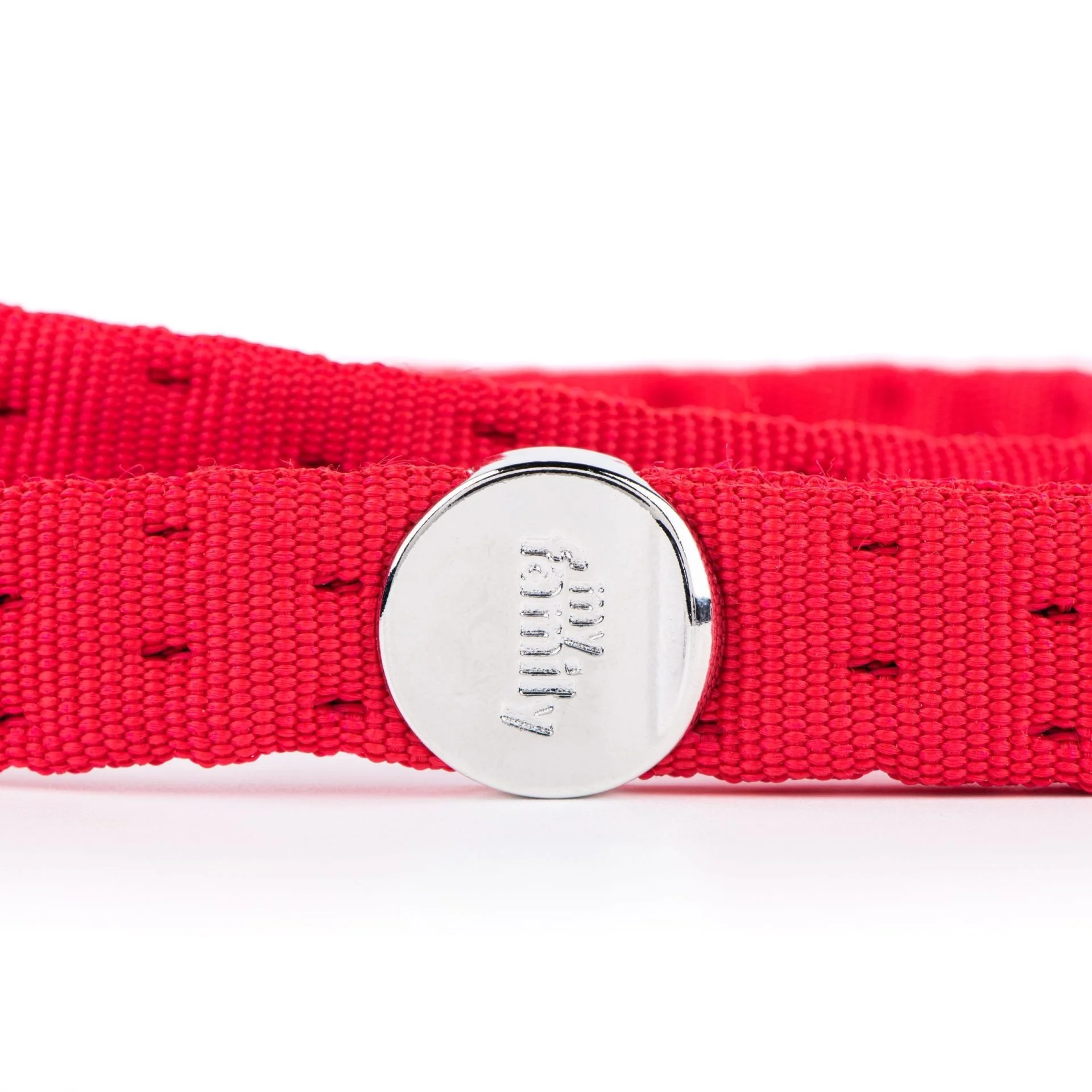 MyFamily Milano red Italian nylon dog leash with white bronze hardware