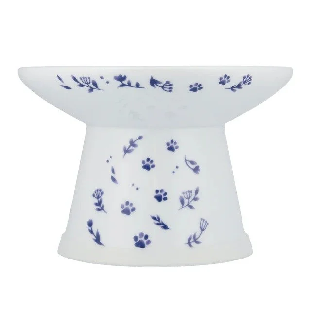 Necoichi extra wide raised porcelain cat food bowl in Nordic Blue (2).jpg