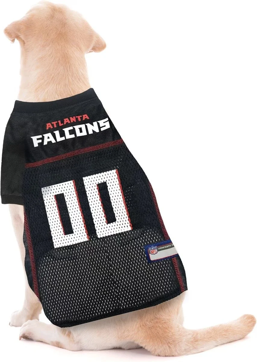 Pets First Atlanta Falcons NFL dog and cat jersey with team graphics, sleeve stripes, and woven jock tag (3).jpg