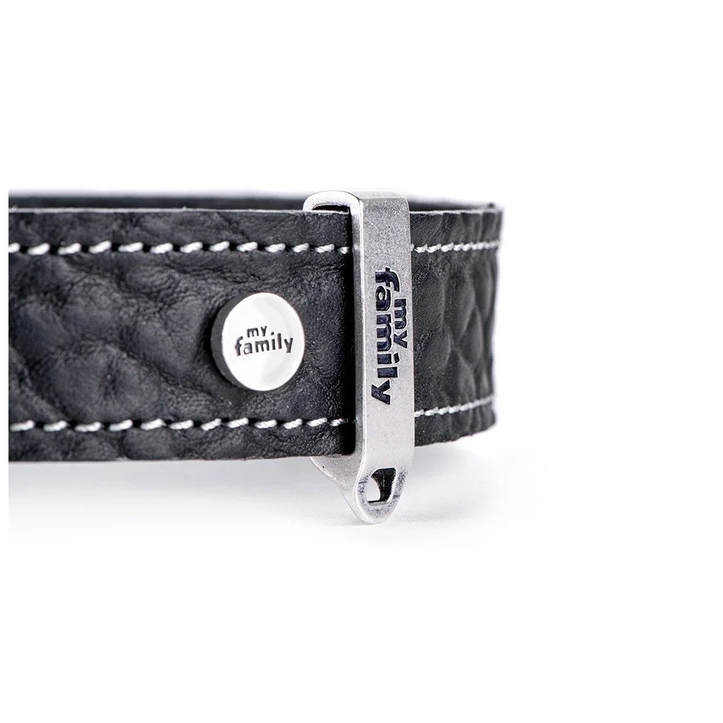 MyFamily El Paso black genuine leather dog collar
