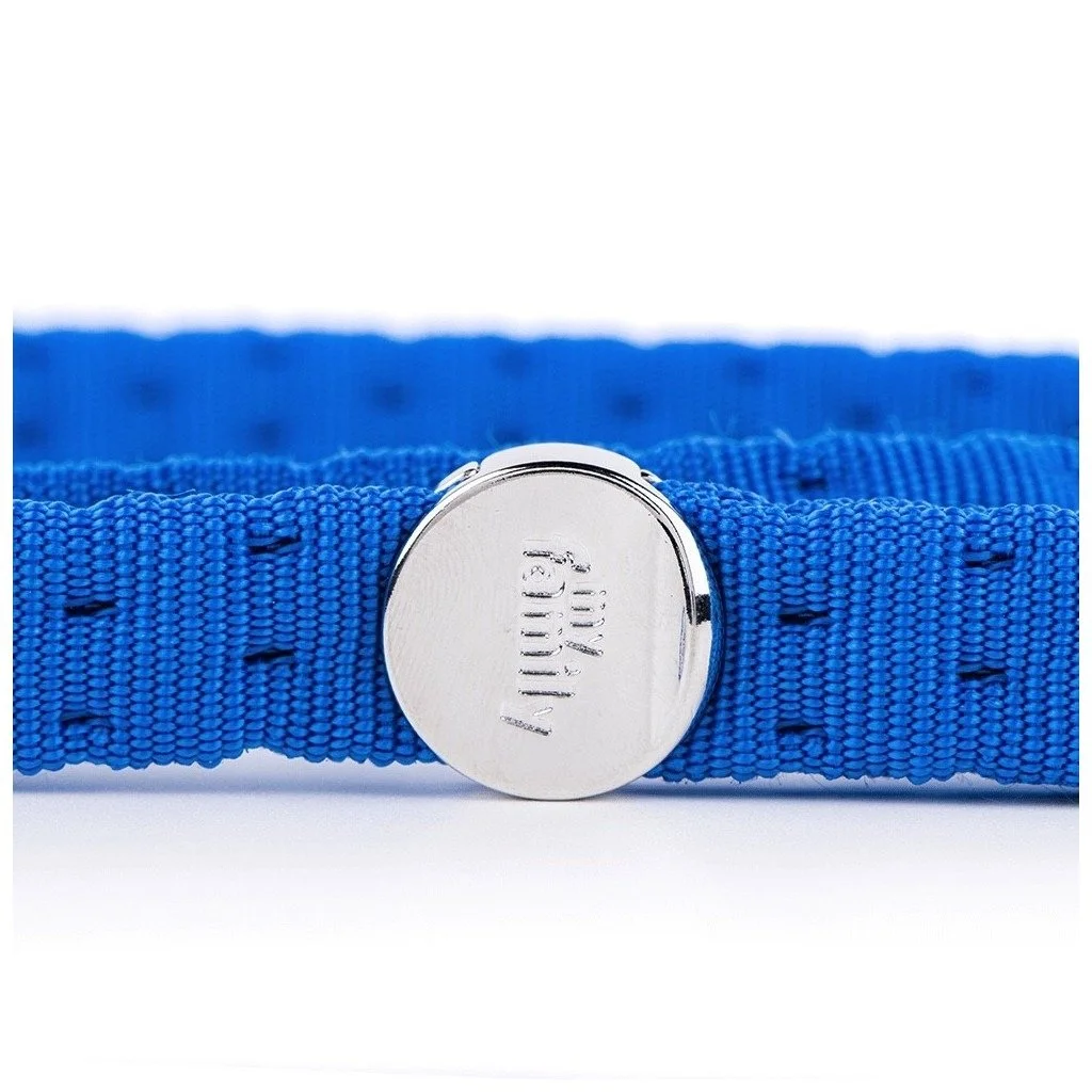 MyFamily Milano light blue Italian nylon dog leash with white bronze hardware