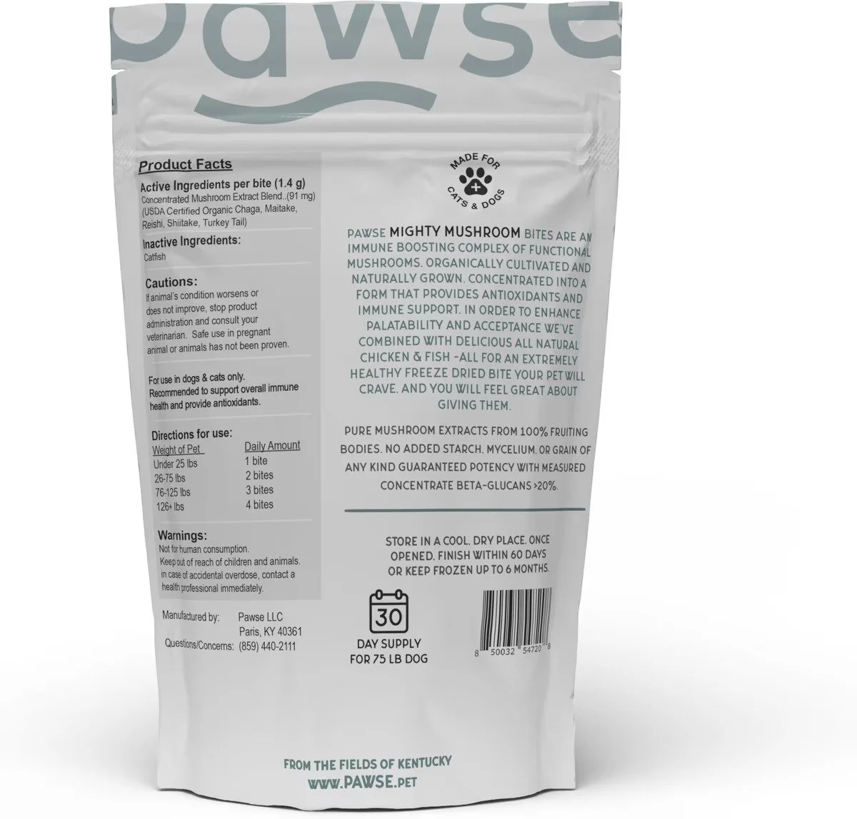 Pawse Mighty Mushrooms Digestive Aid soft chews supplement for dogs