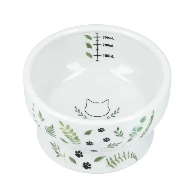 Necoichi raised porcelain cat water bowl in the Go Green design (3).jpg