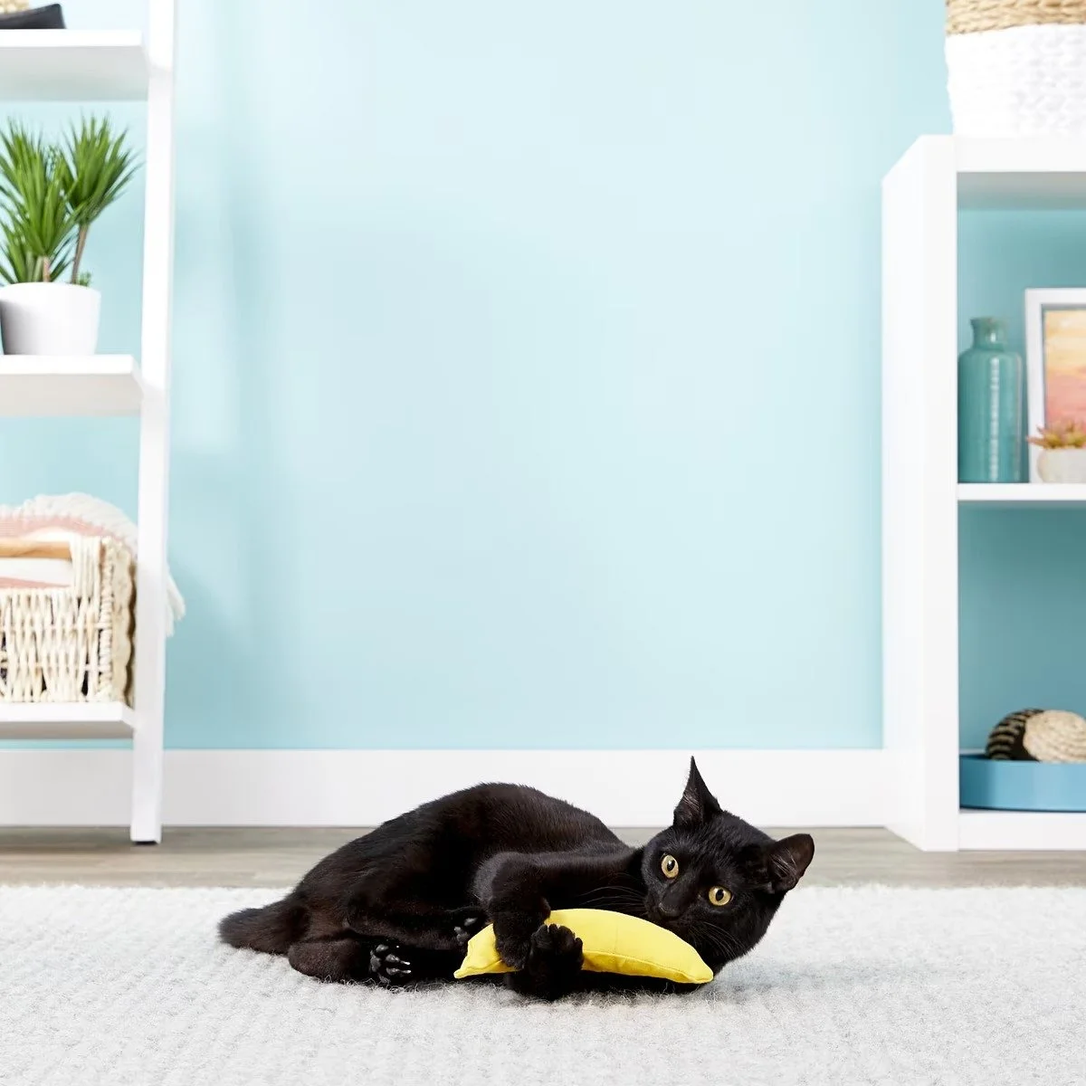 Yeowww! yellow banana catnip toy for cats made from cotton twill fabric