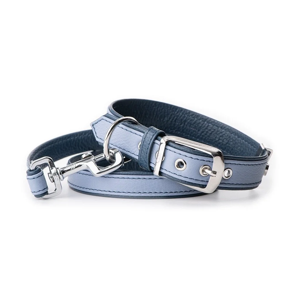 MyFamily Firenze light blue genuine leather dog collar