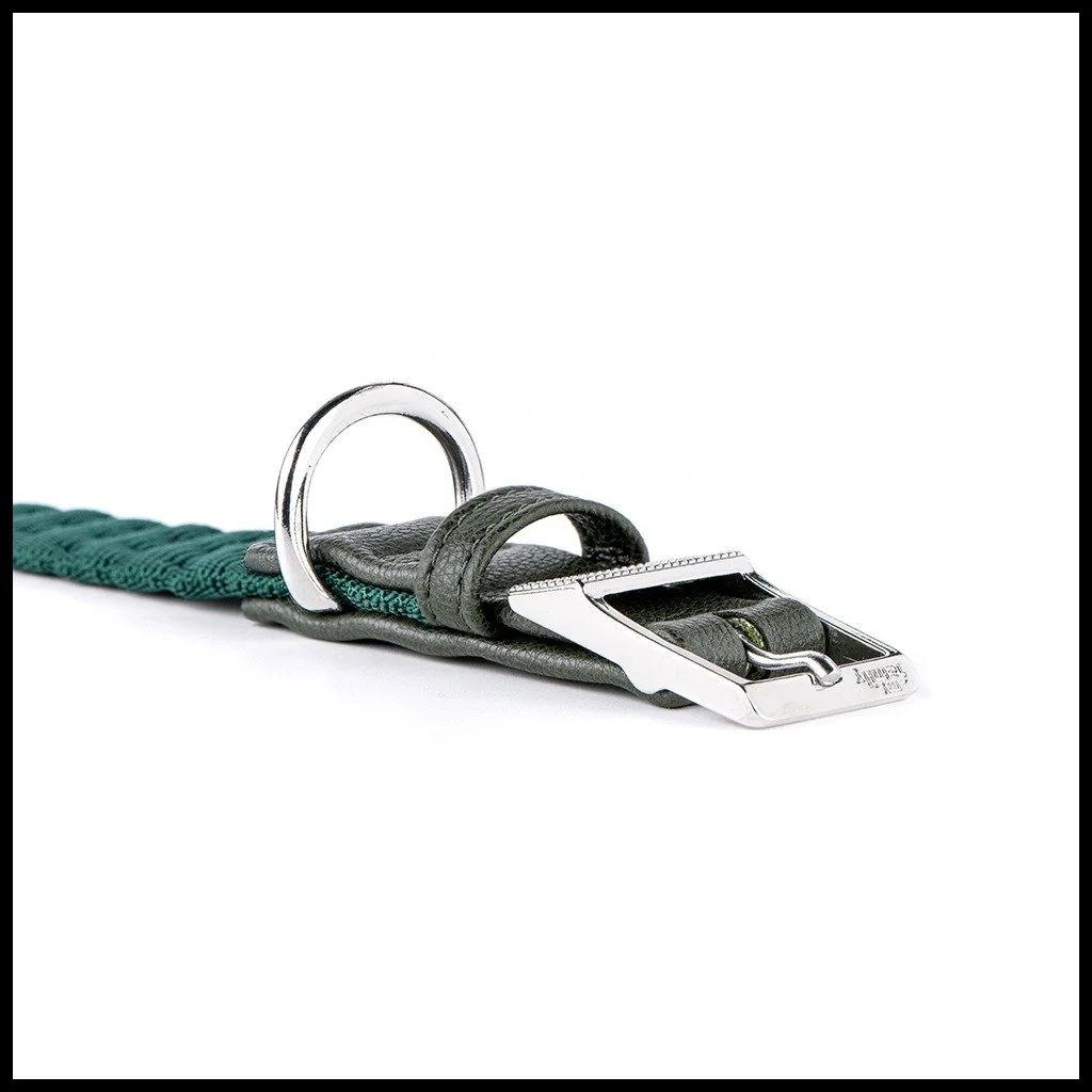 MyFamily Milano green Italian nylon dog collar with white bronze hardware