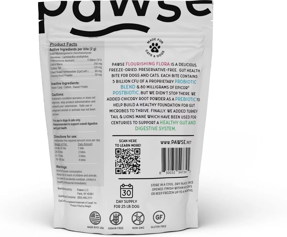 Pawse Flourishing Flora Digestive Aid supplement bites for dogs