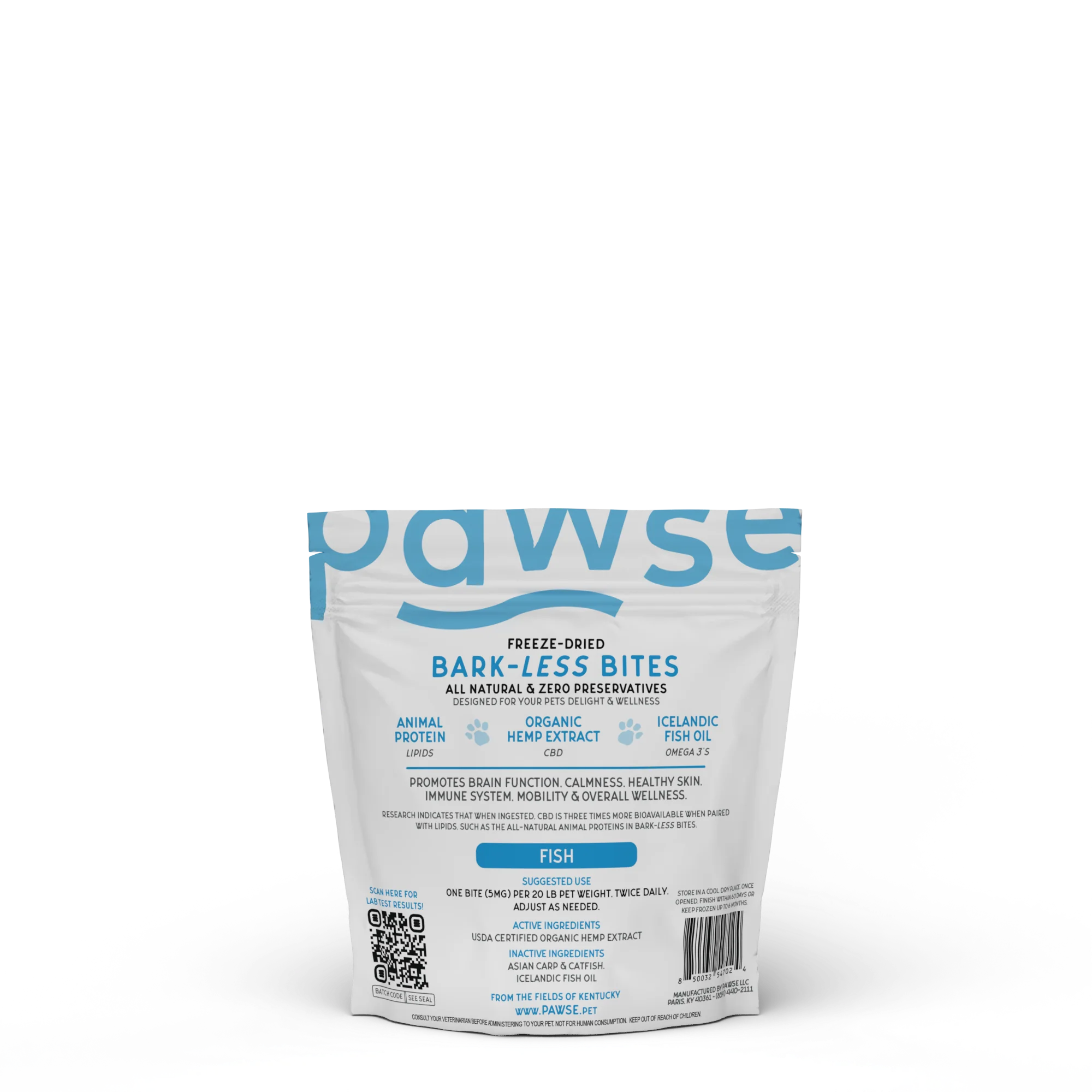 Pawse Bark Less Bites fish calming treats for dogs