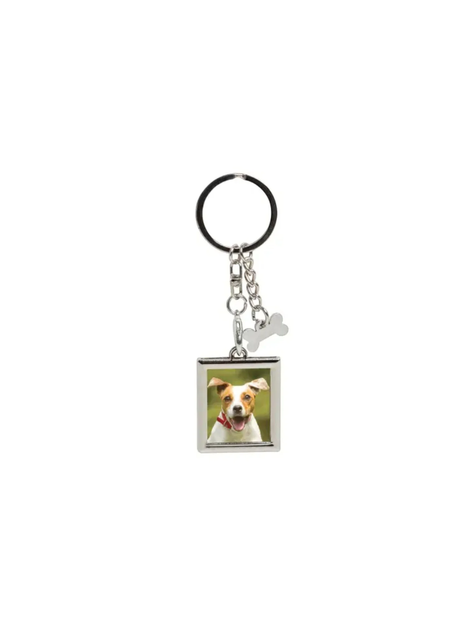 Square Keychain with Bone Charm, Silver