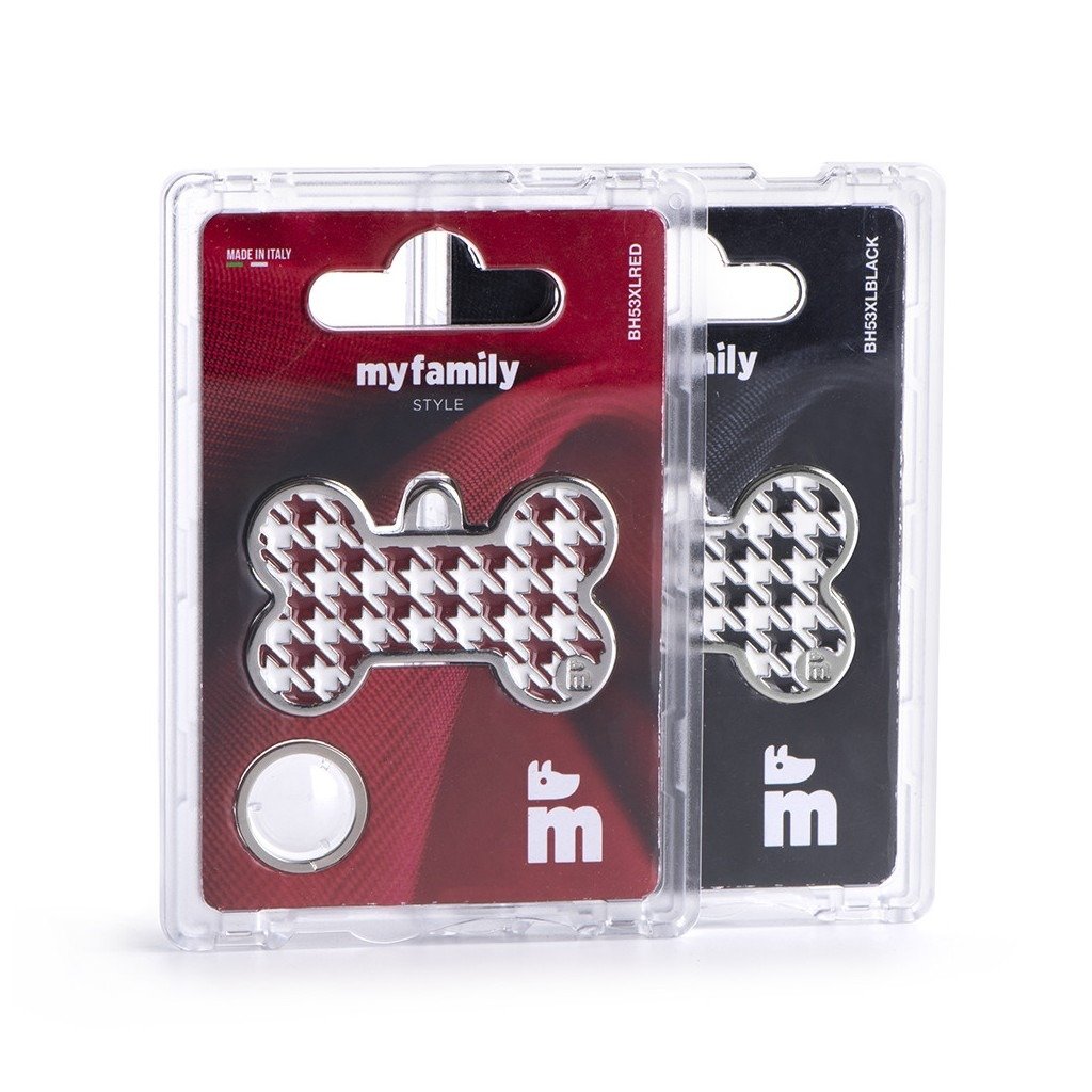 MyFamily Style Pied de Poule XL black bone dog ID tag