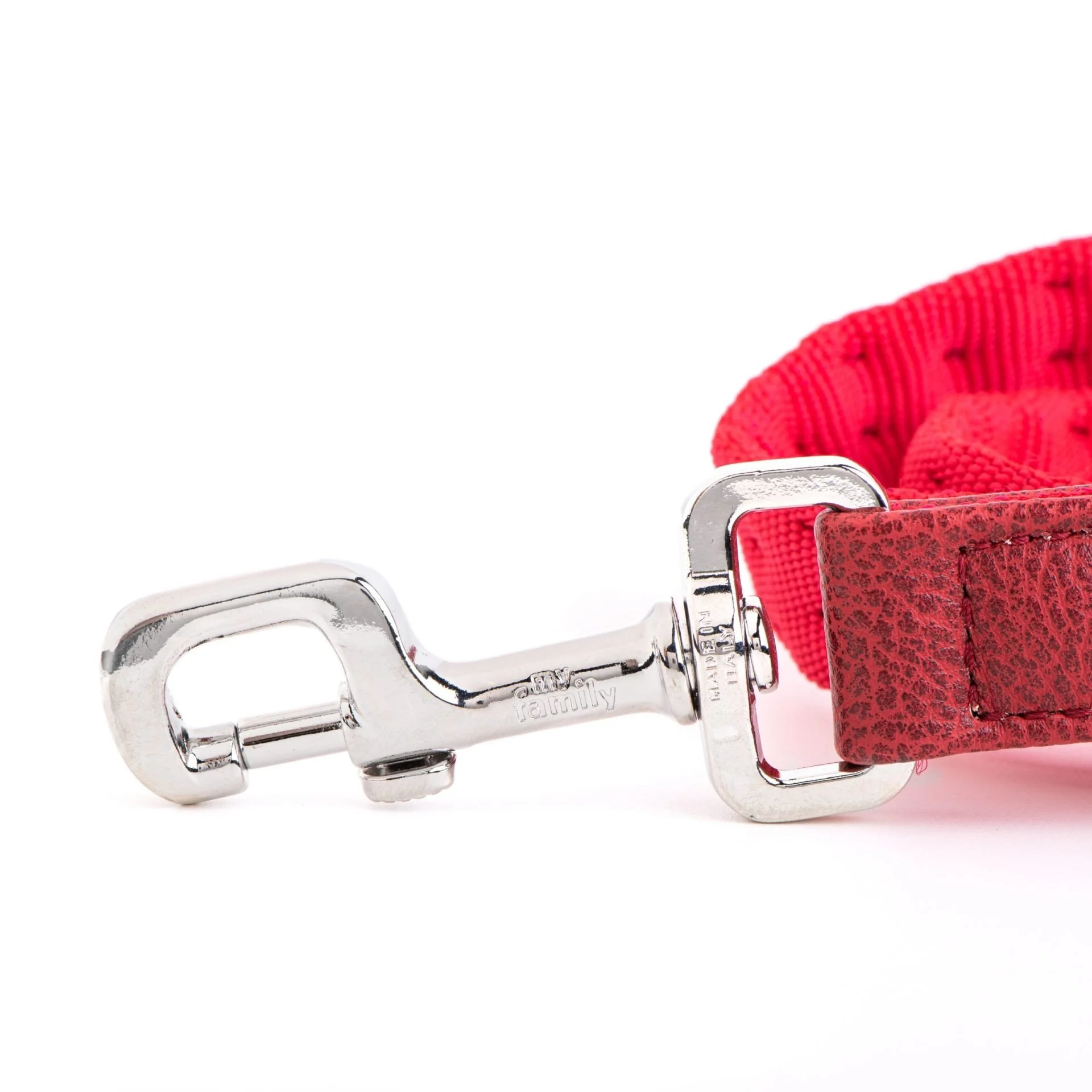 MyFamily Milano red Italian nylon dog leash with white bronze hardware
