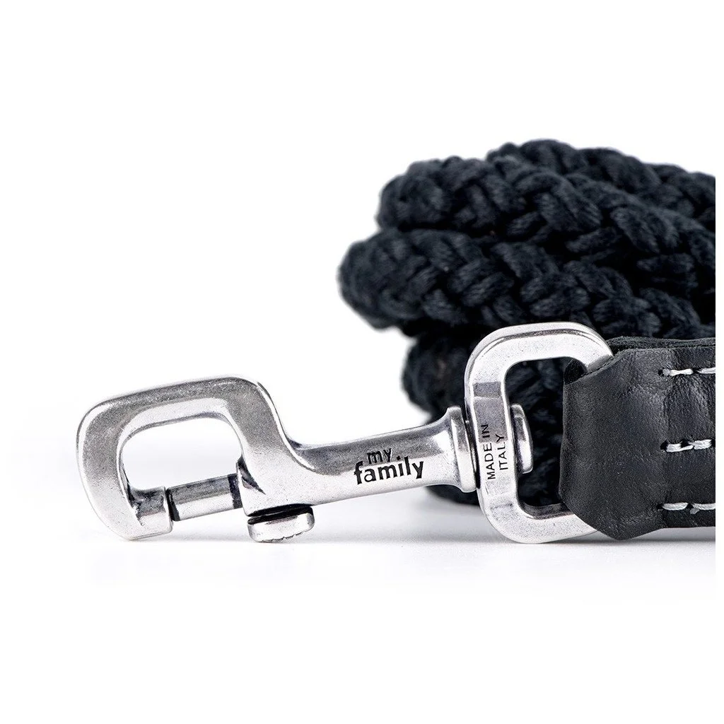 MyFamily El Paso black genuine leather and rope dog leash