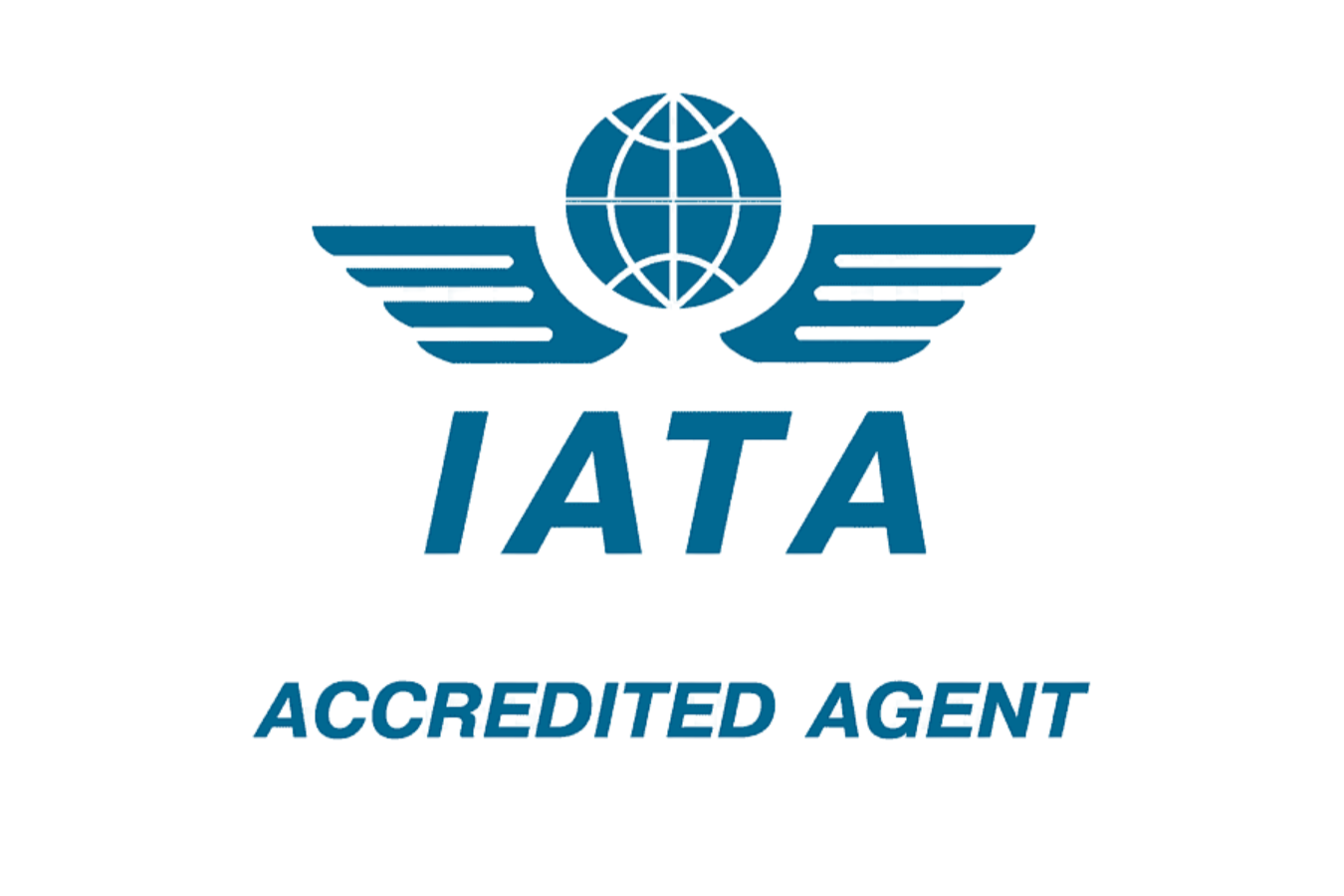 IATA logo with a globe and wings, and the text "IATA ACCREDITED AGENT".
