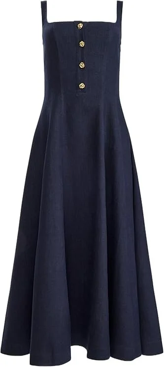 Structured navy midi for warm Mediterranean evenings.
Holds its shape from late port to onboard dinner.