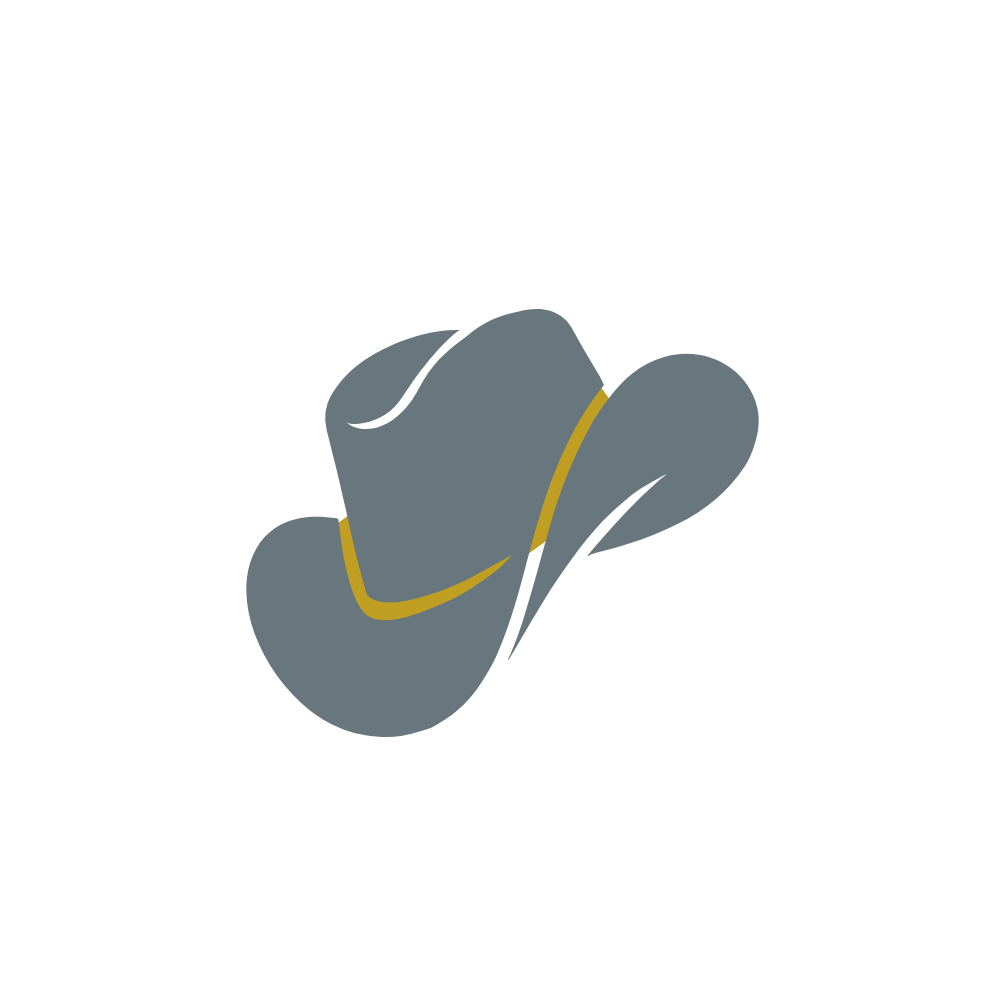 Illustration of a grey cowboy hat with a yellow band.