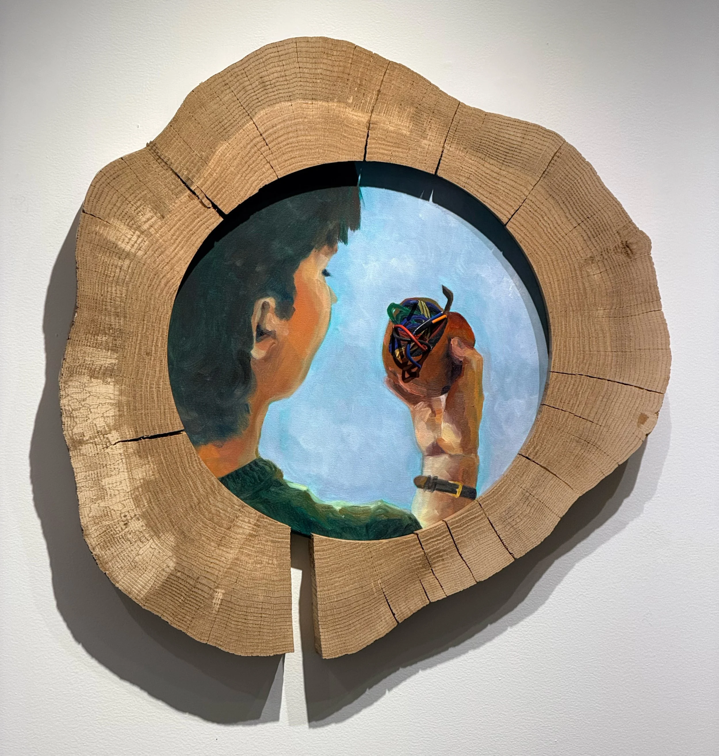 "Artificial" Oil paint, handmade oak wood frame, 25 x 25 x 2 in