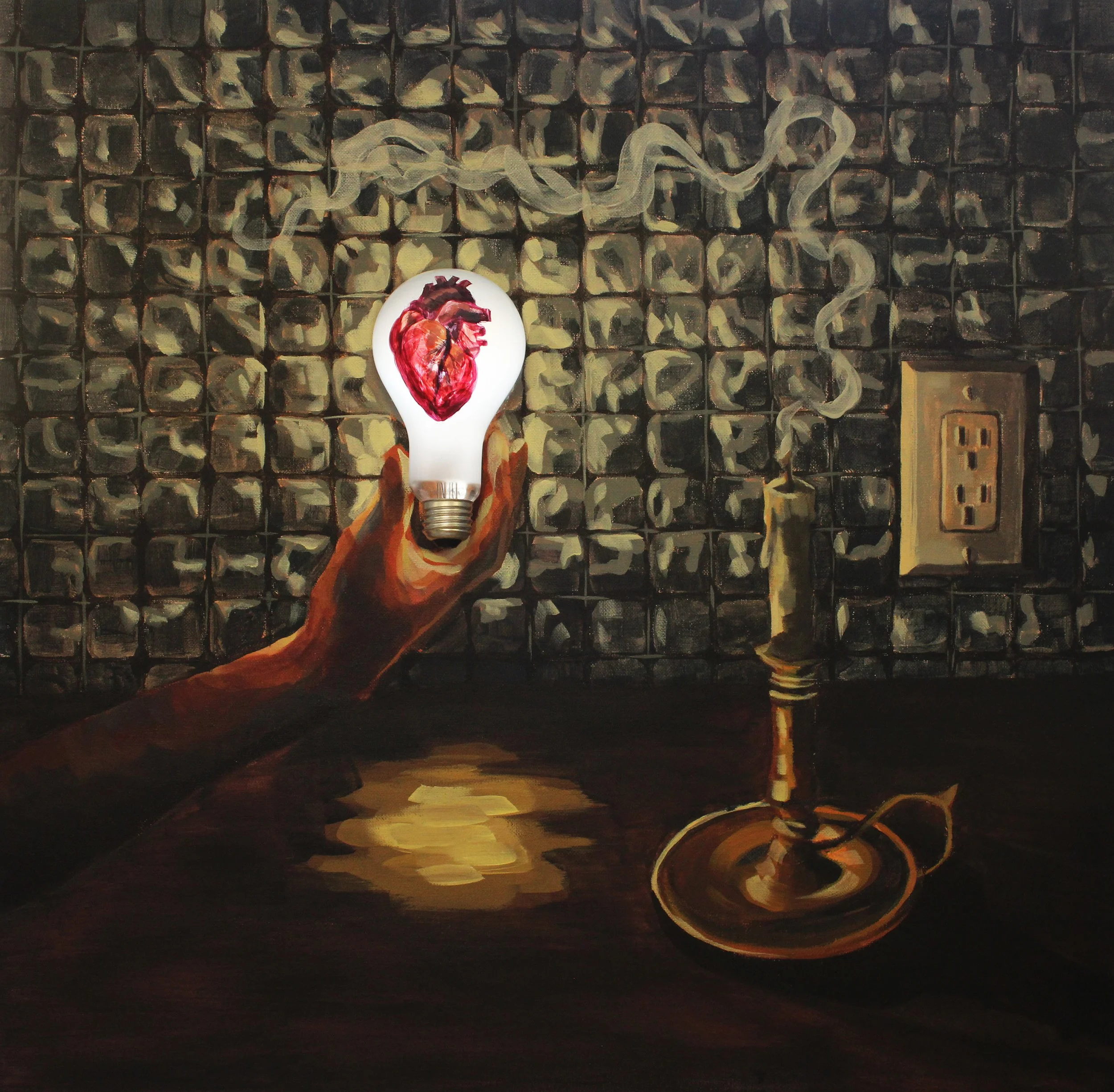 "Progress" Acrylic paint, 120 Volts light bulb, 24 x 24 in