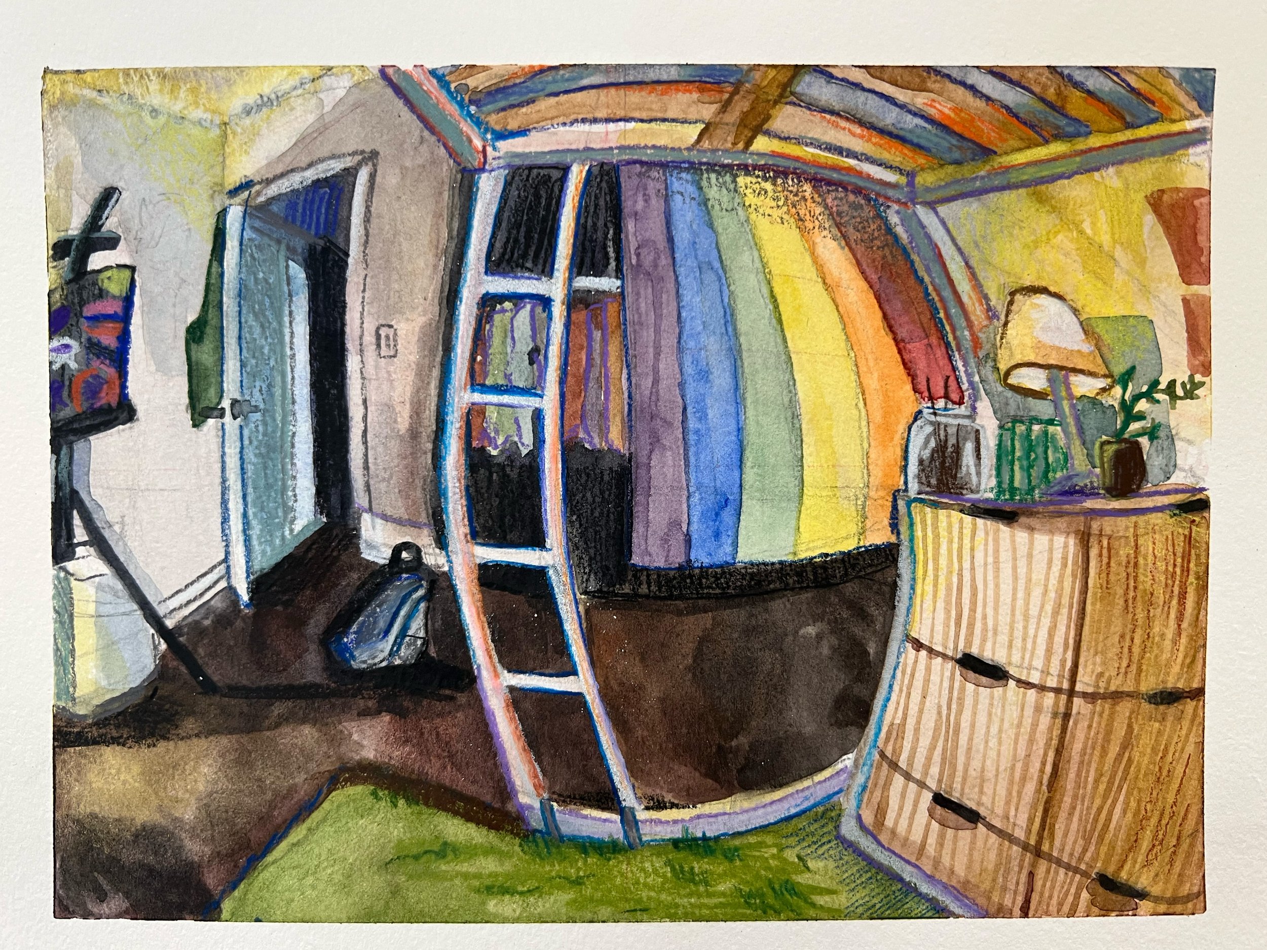 "Under the Bed"
Watercolor and colored pencil on watercolor paper, 5 x 7 in