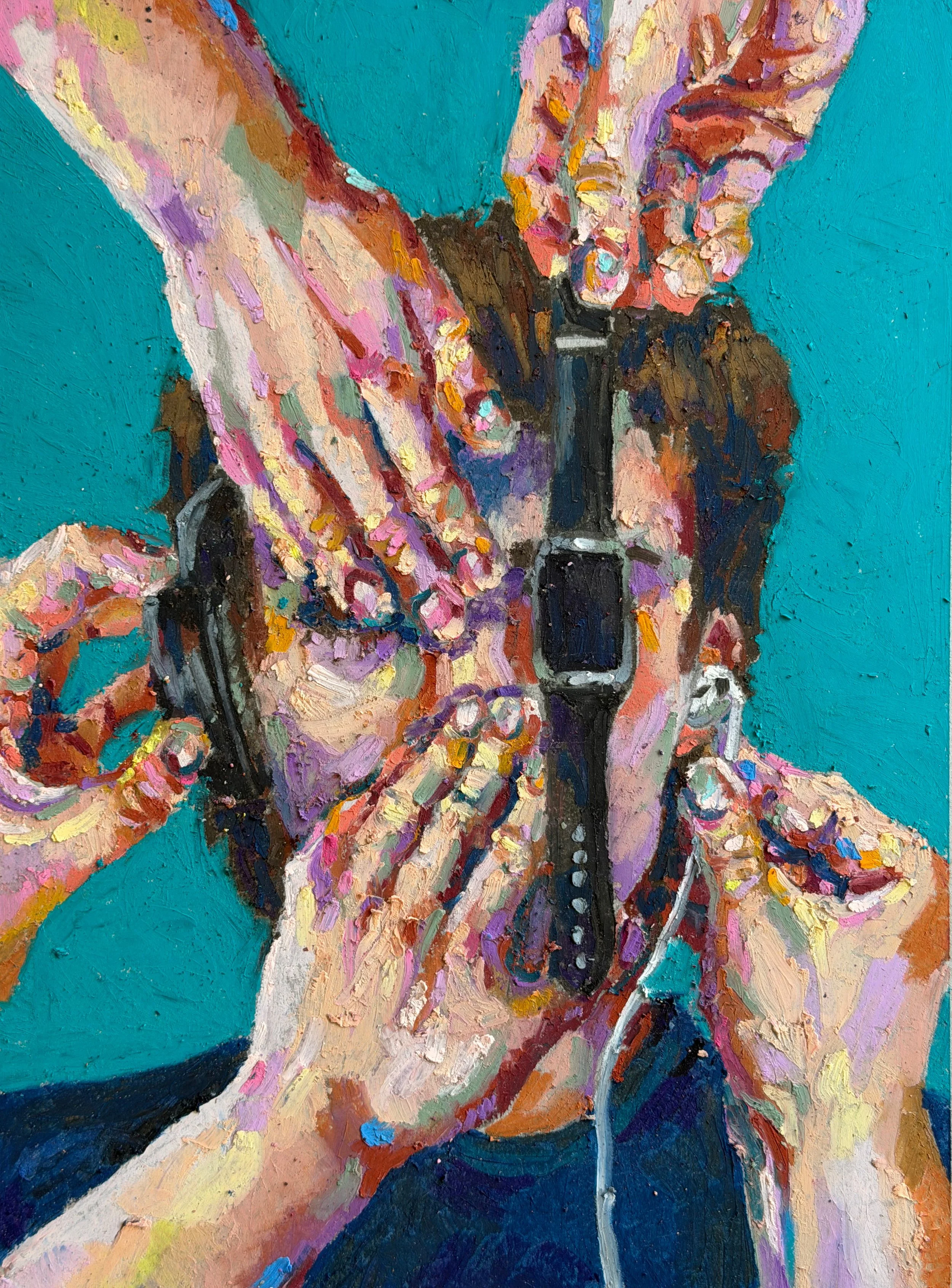"Watch This" Oil pastels, 12 x 9 in