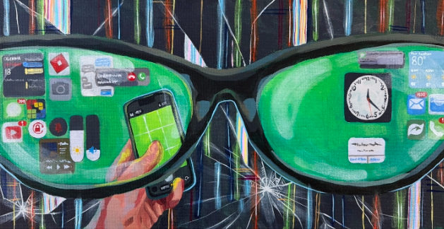 "iPhone Pinky" Acrylic paint, 10 x 20 in