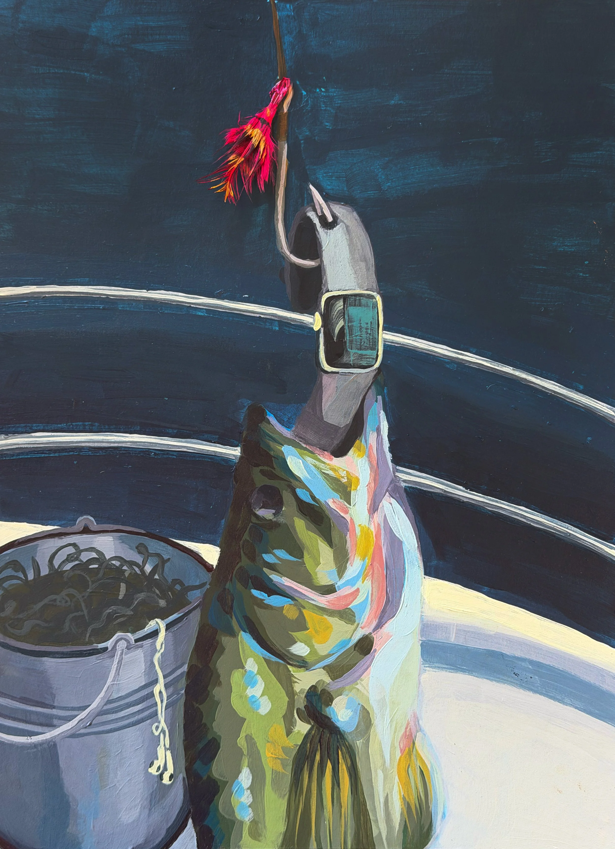 "Hooked" Acrylic paint, 11 x 8 in