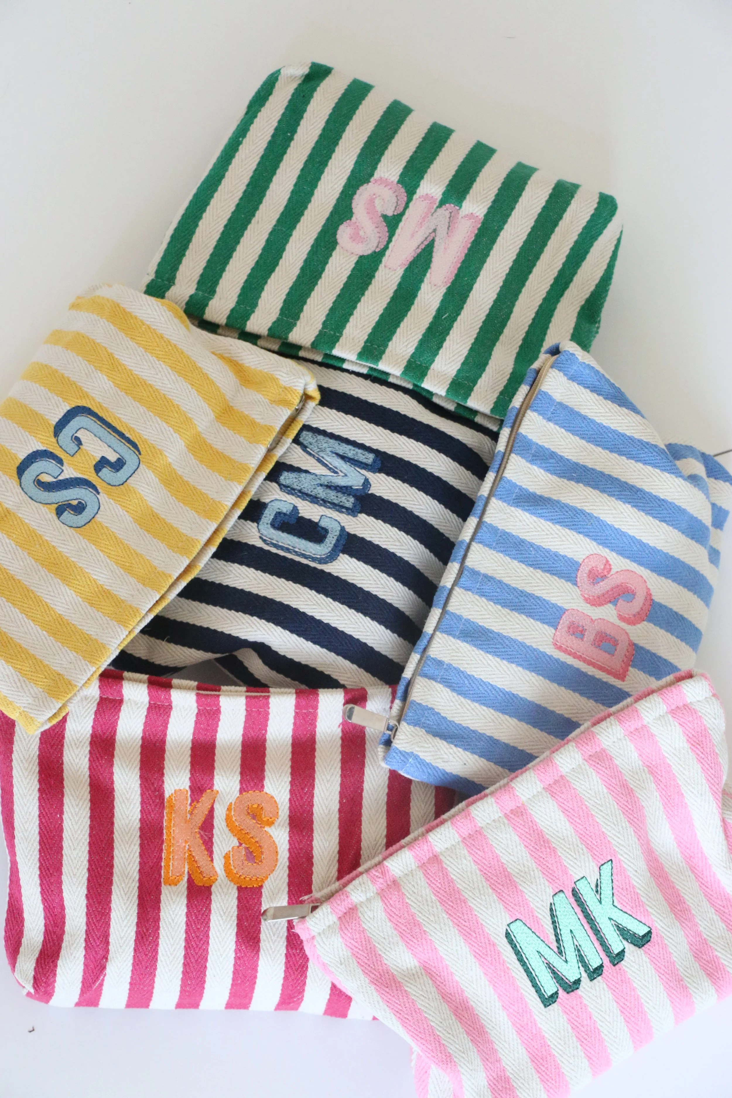 Monogrammed Striped Canvas Bag