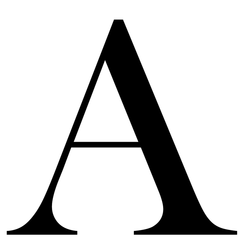 Large black capital letter A with a shadow outline and an inner triangle