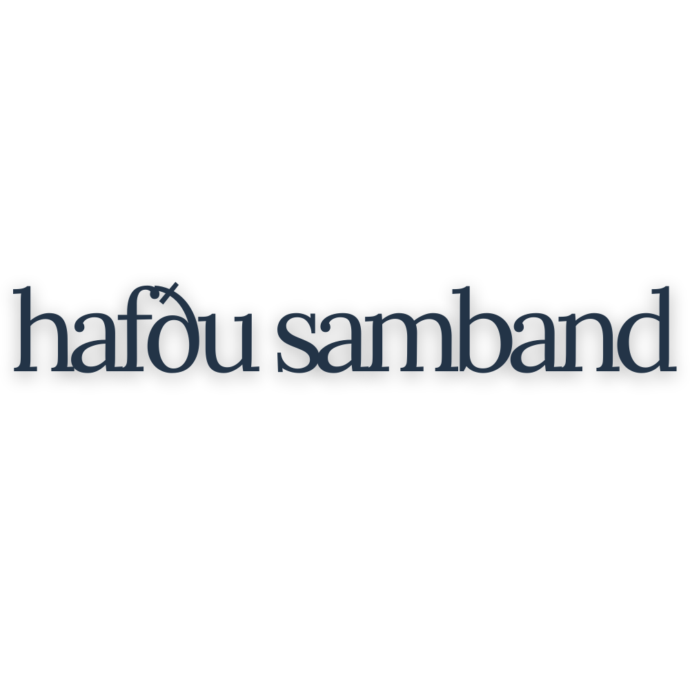 Text in Arabic script above the words 'hafdou samband' in a stylized font.
