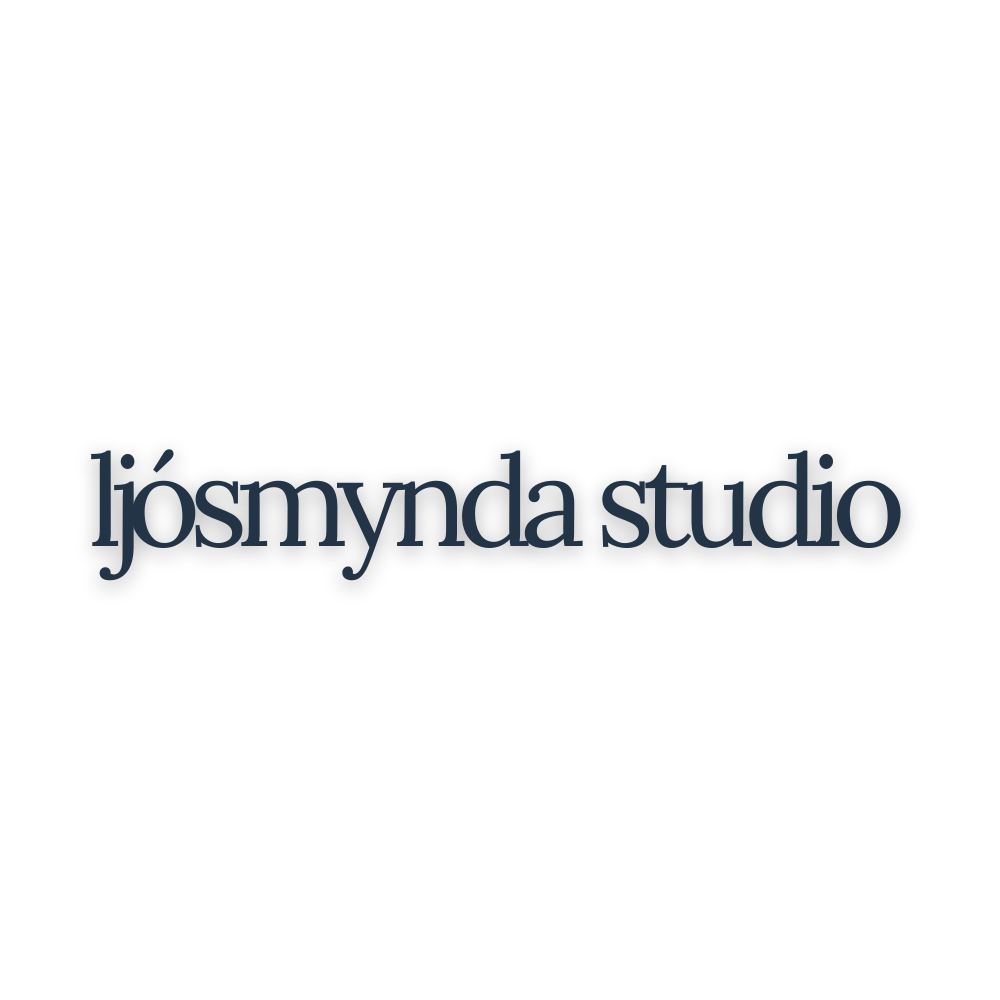 Black logo with a surfboard illustration and the text 'ljósmyndastudio' underneath.