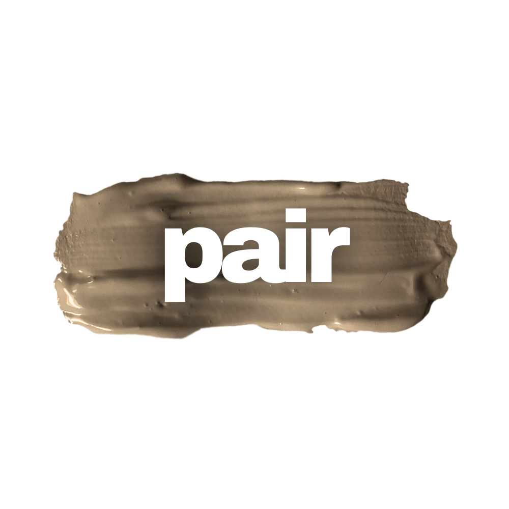 A beige paint stroke with the word "pair" written in white text.