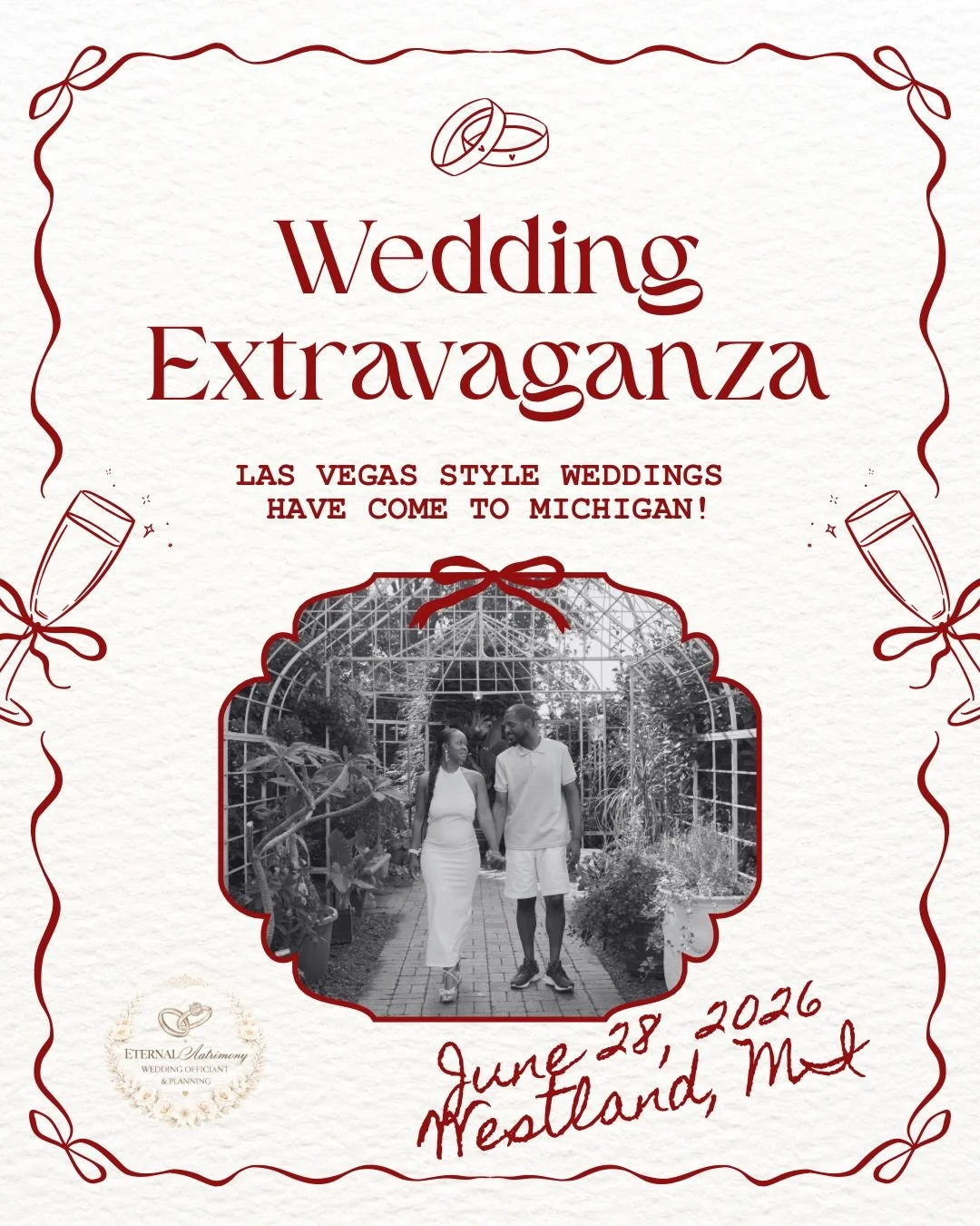 We are bringing the Las Vegas Style Wedding, to Michigan! 🎰✈️〽️
June 28, 2026
Venue: @thesocial_eventspace 

Experience a Las Vegas-style Wedding in Michigan&mdash;fun &amp; easy! Skip long planning: pick a time slot included with; a short ceremony,
