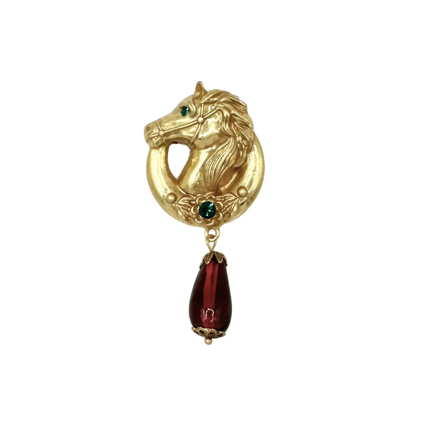 Horse Pin Maroon Jewel Drop
