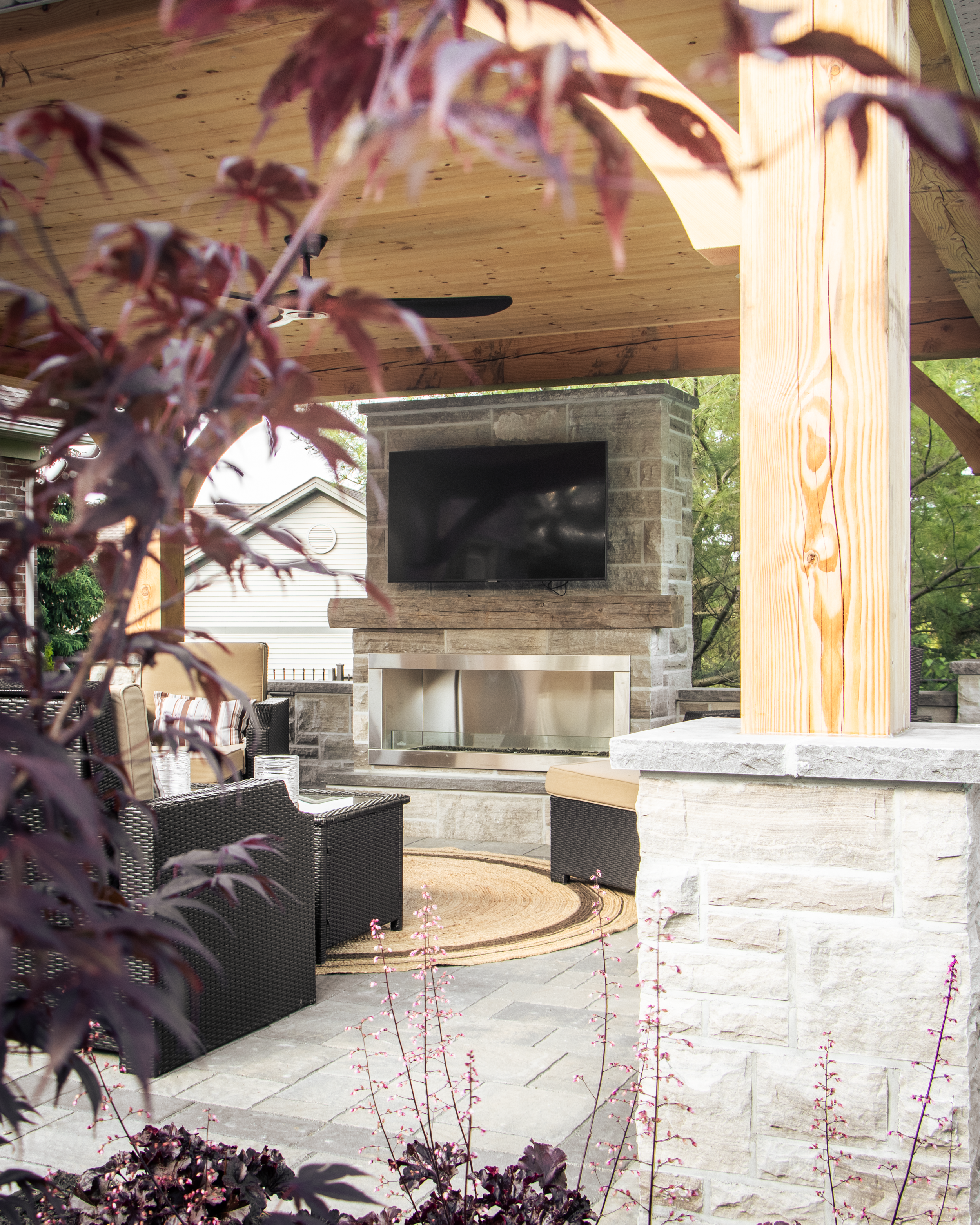 Bridle, natural stone gas fireplace