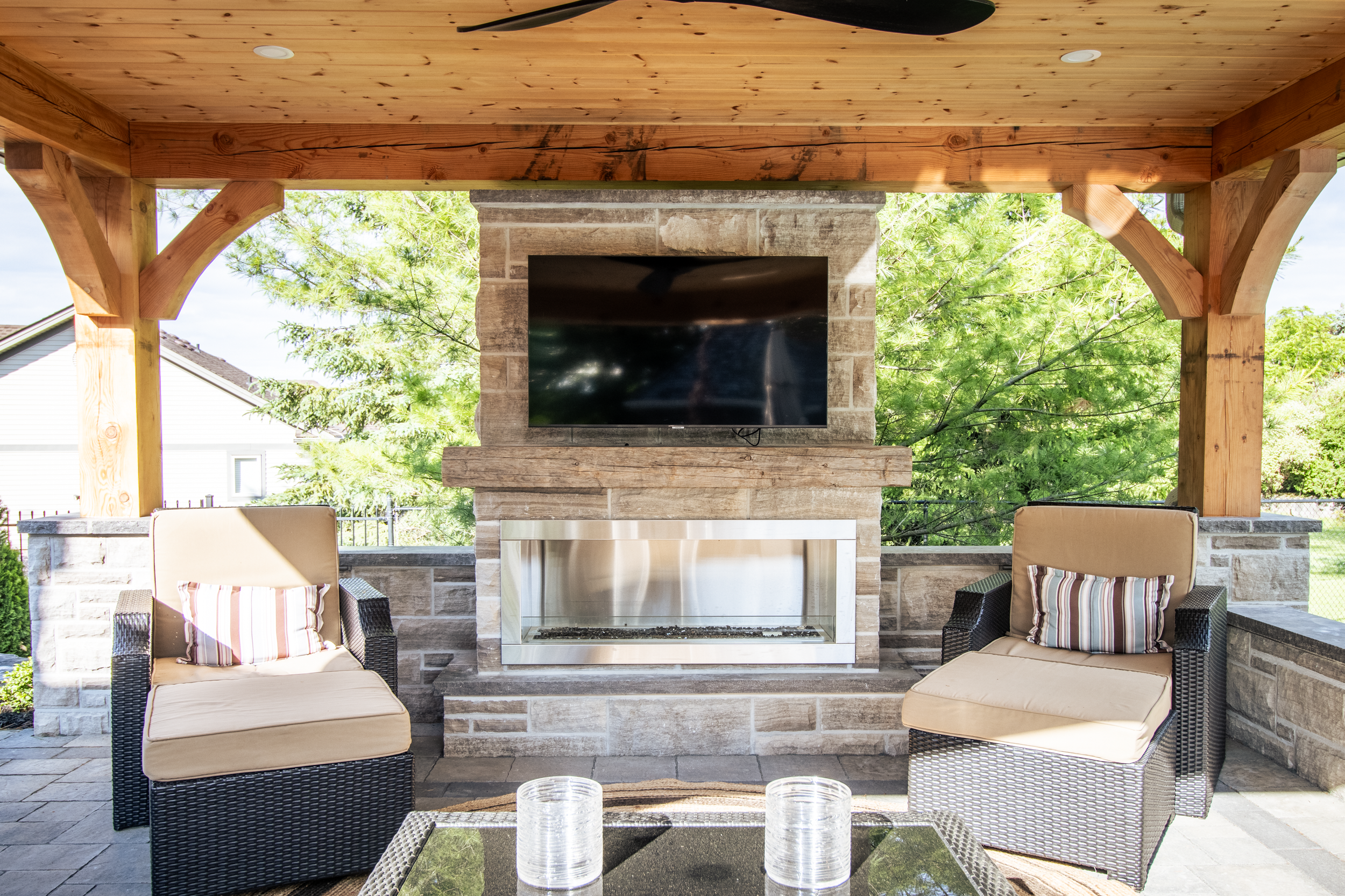 Bridle, natural stone gas fireplace