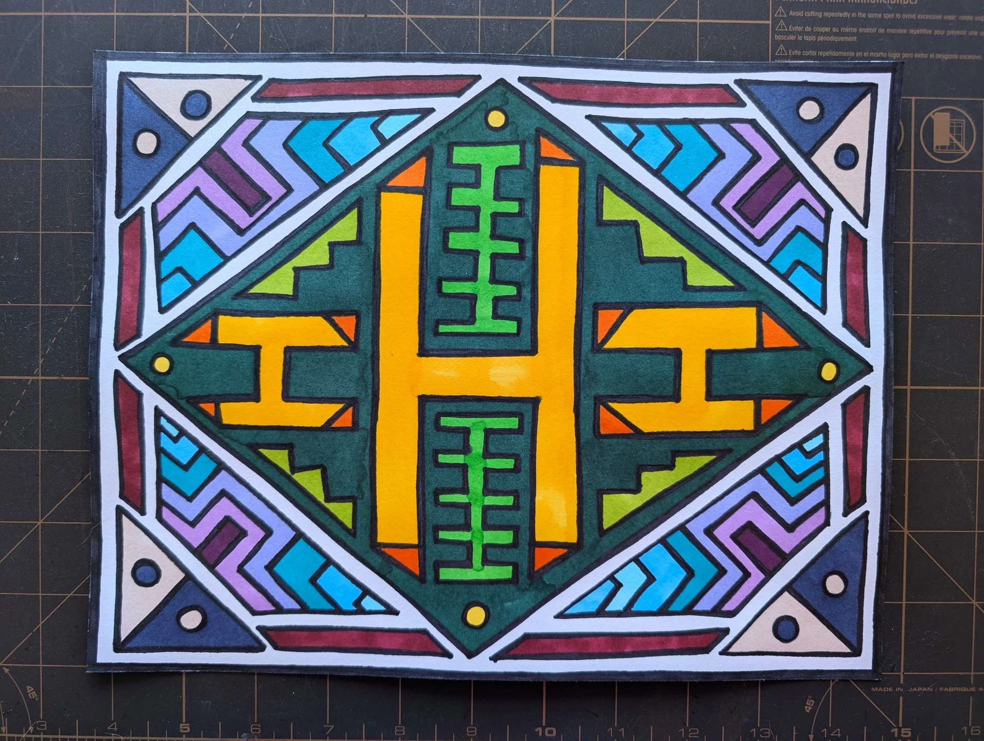 Had so much fun at the Ndebele art workshop at @naperlib. Geometric shapes, bold colors, and an excuse to finally use my alcohol markers that have been collecting dust 😅.