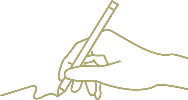 Twin Oaks hand writing icon to represent low-tech philosophy