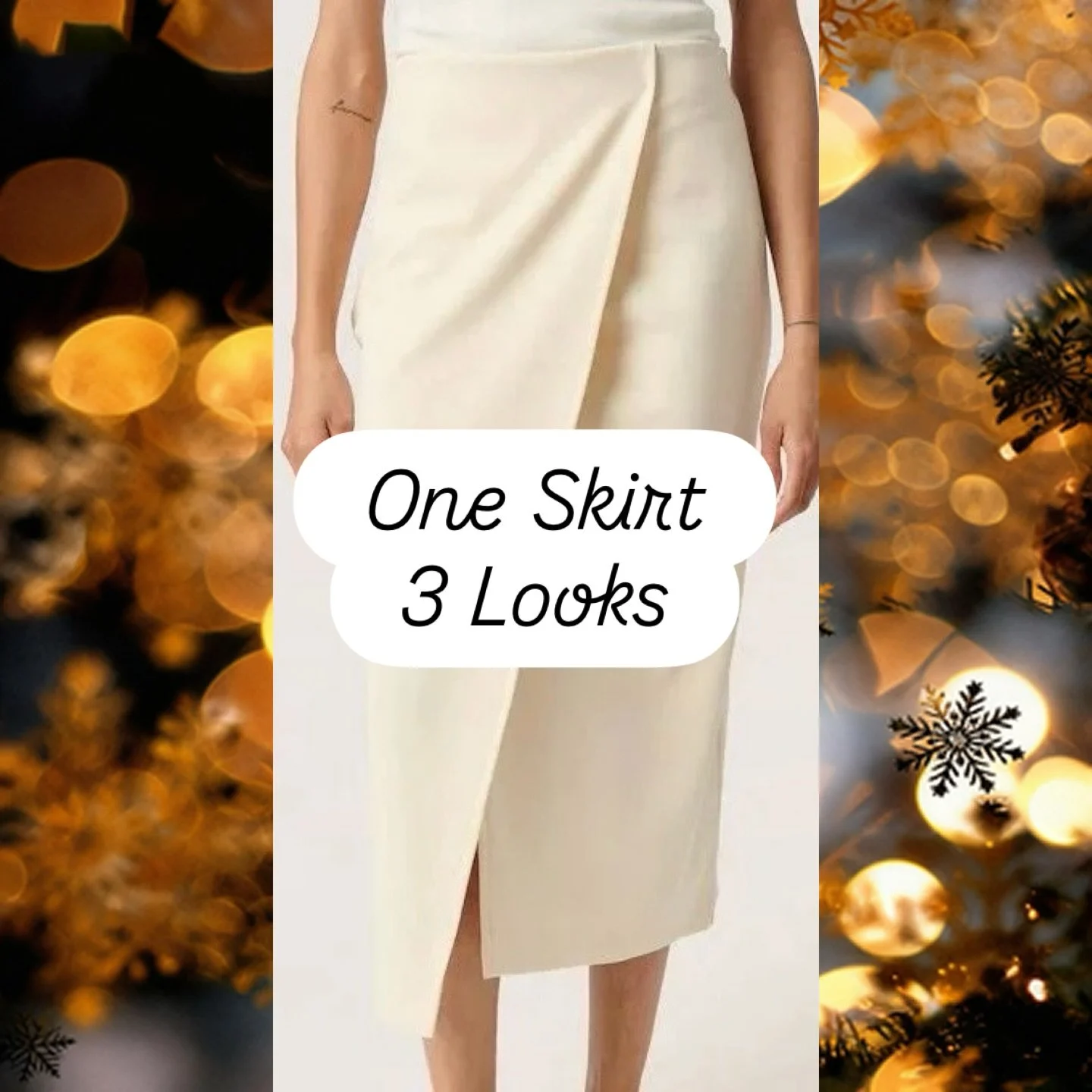 One Skirt 3 Looks 💕 
Soaked In Luxury Skirt - a bit of stretch for comfort
Sequin Top - wear untucked for easy movement 
Cowboy Mules - easy to take on &amp; off while you party hop 🥂
Animal Print Blouse - polished but dressed down
Pink Cardigan - 