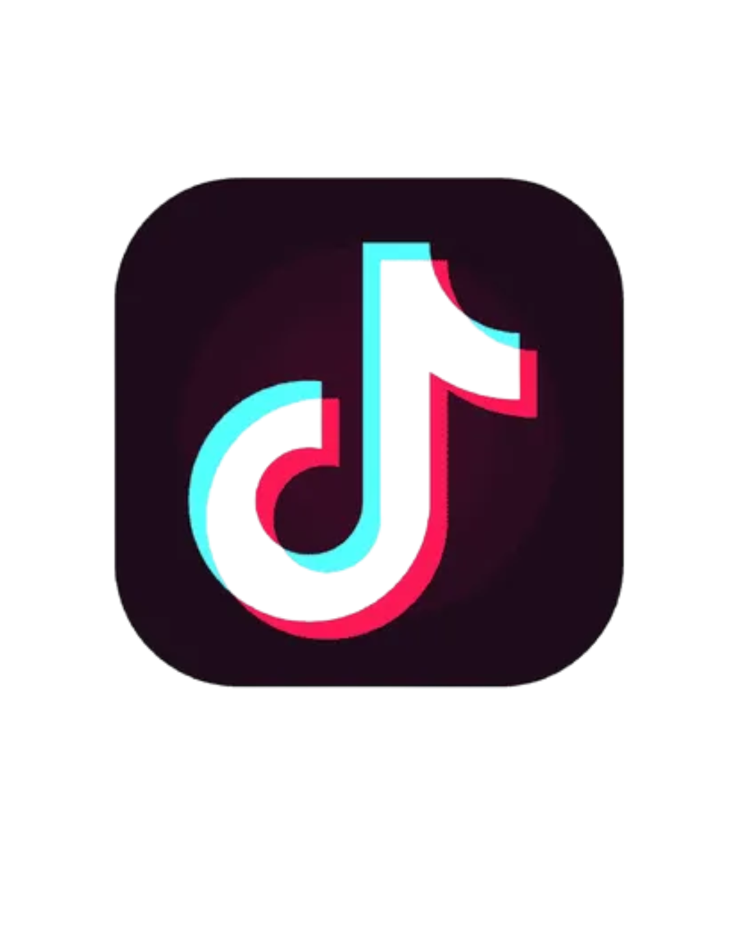 TikTok app logo with a black background and a stylized music note in blue and red