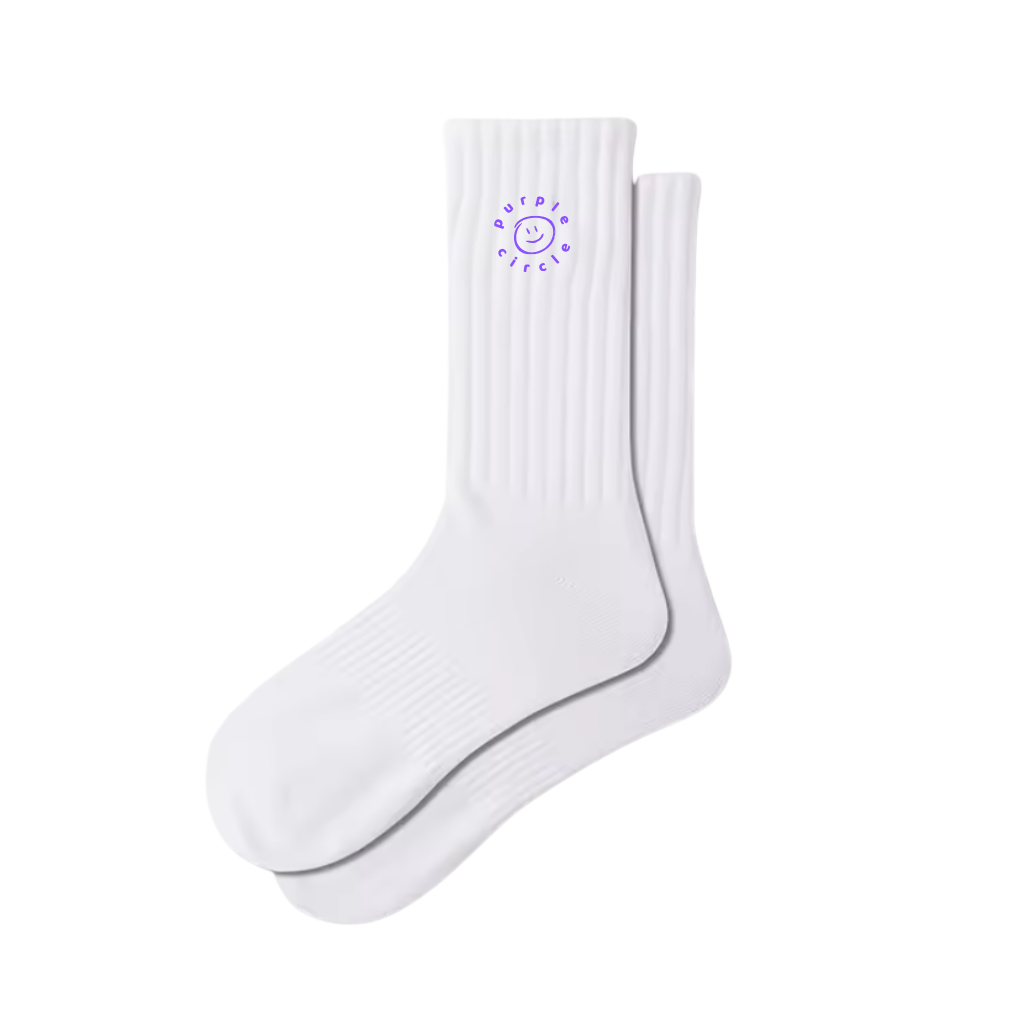 White Unisex Purple Circle Socks (Coming soon)